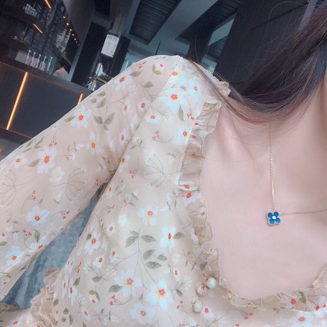 [アンジェラジュエリー]クローバー 15mm ダイヤモンド＆ブルーアゲートネックレス