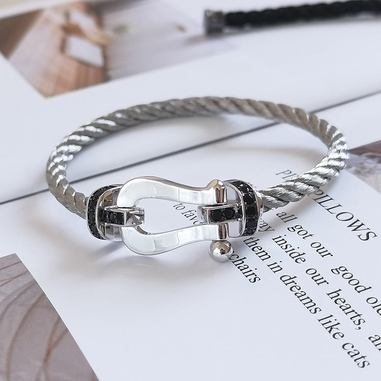 [アンジェラジュエリー]フォース ラージホースシュー ブラックダイヤモンドブレスレット シルバー