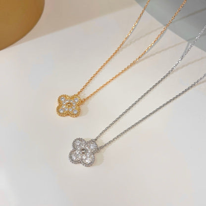 [アンジェラジュエリー]クローバー 15mm ダイヤモンド シングルフラワーネックレス