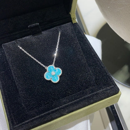 [アンジェラジュエリー]クローバー 15mm ダイヤモンド SVRES ポーセリンネックレス シルバー