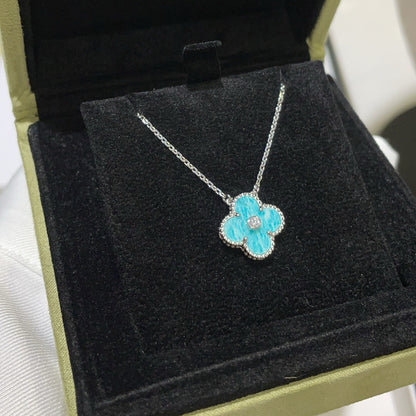 [アンジェラジュエリー]クローバー 15mm ダイヤモンド SVRES ポーセリンネックレス シルバー