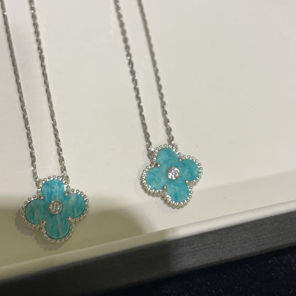 [アンジェラジュエリー]クローバー 15mm ダイヤモンド SVRES ポーセリンネックレス シルバー