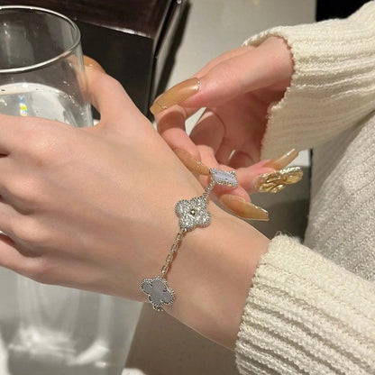 [Angela Schmuck] Kleeblatt 5 Motiv Diamant lila Chalzedon Armband Silber 