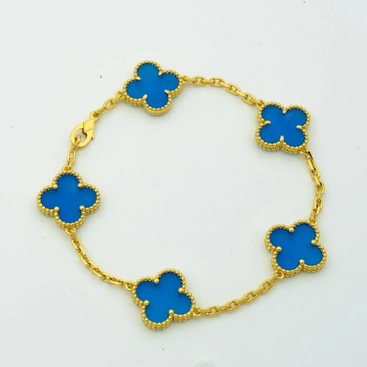 [Angela Schmuck]KLEEBLATT 5 MOTIVE BLAUER ACHAT ARMBAND