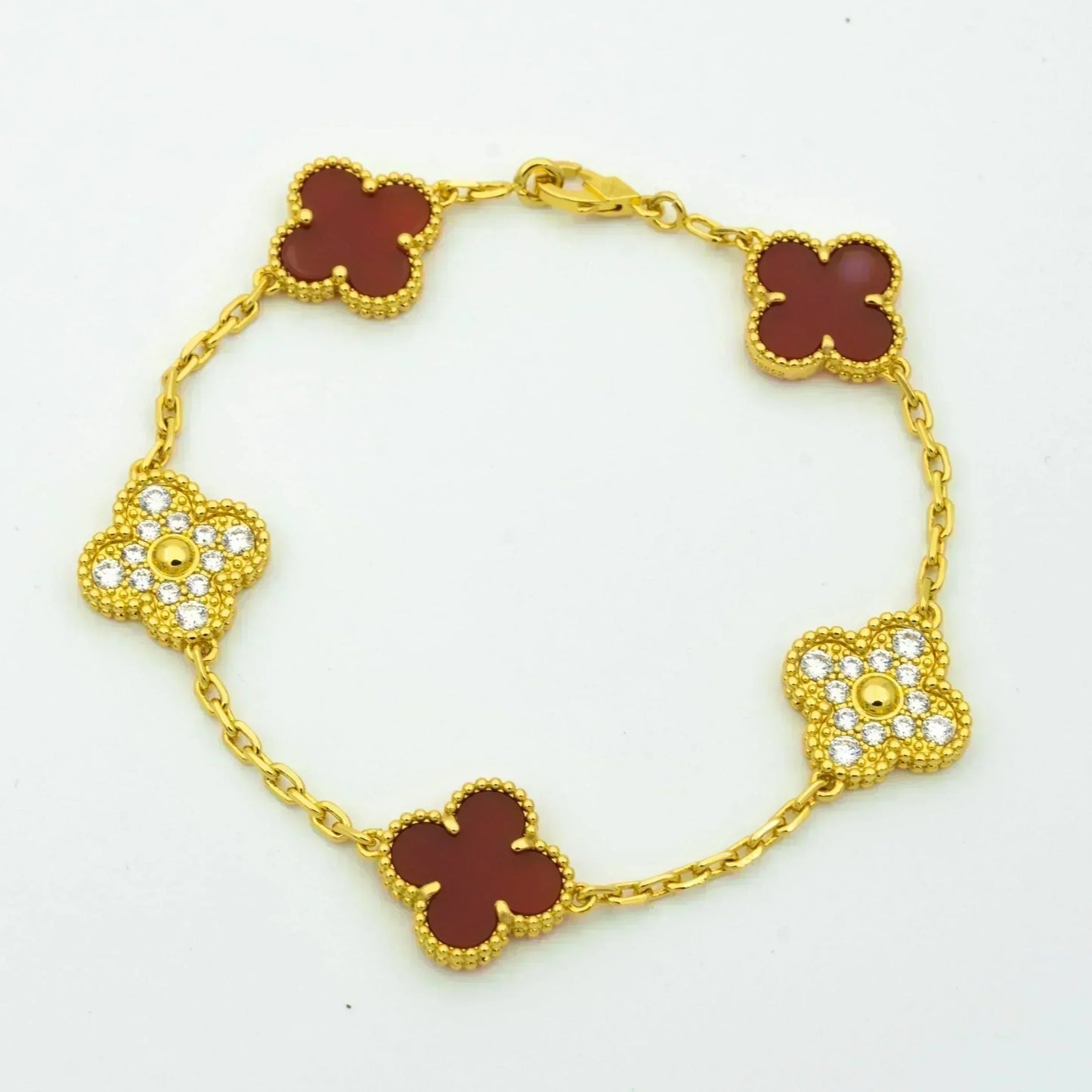 [Angela Schmuck]KLEEBLATT 5 MOTIVE KARNEOL DIAMANT ARMBAND