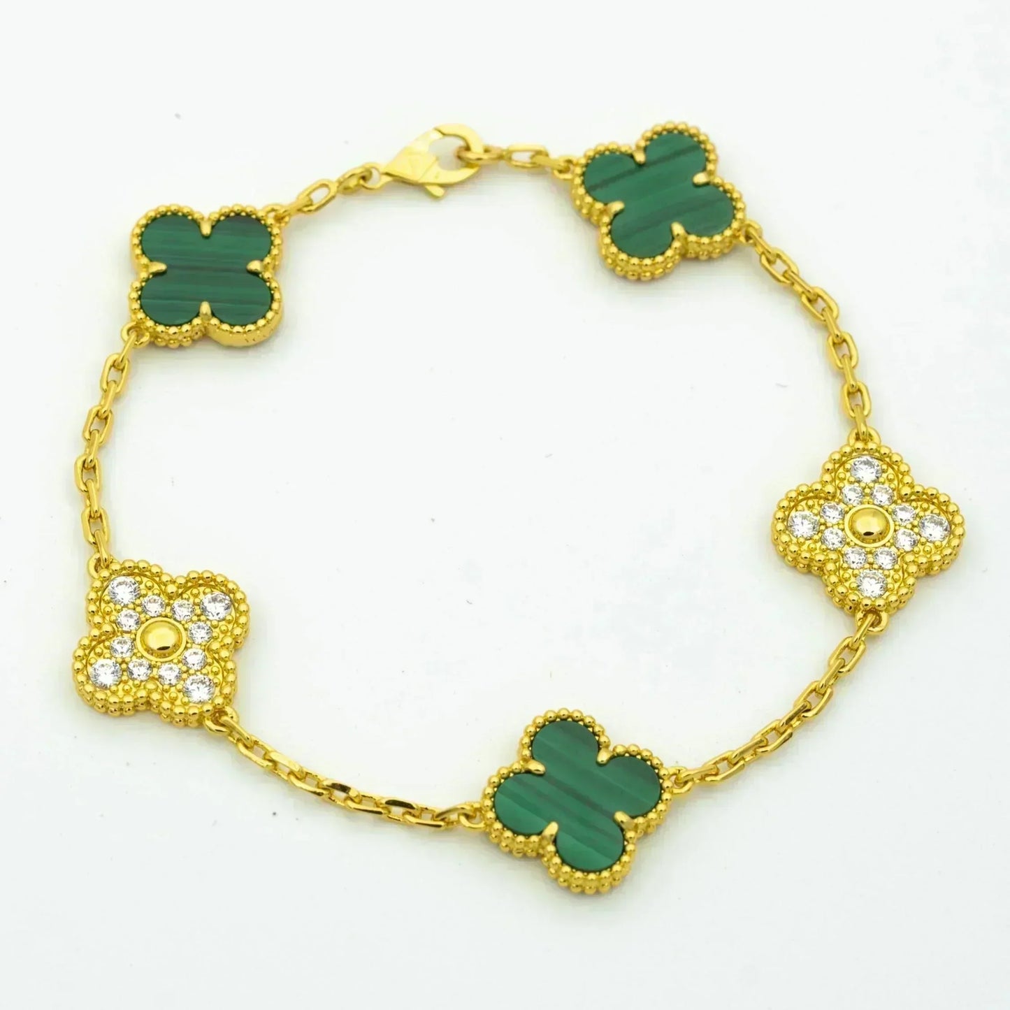 [Angela Schmuck] Armband mit Kleeblatt-Motiv und Malachit-Diamanten