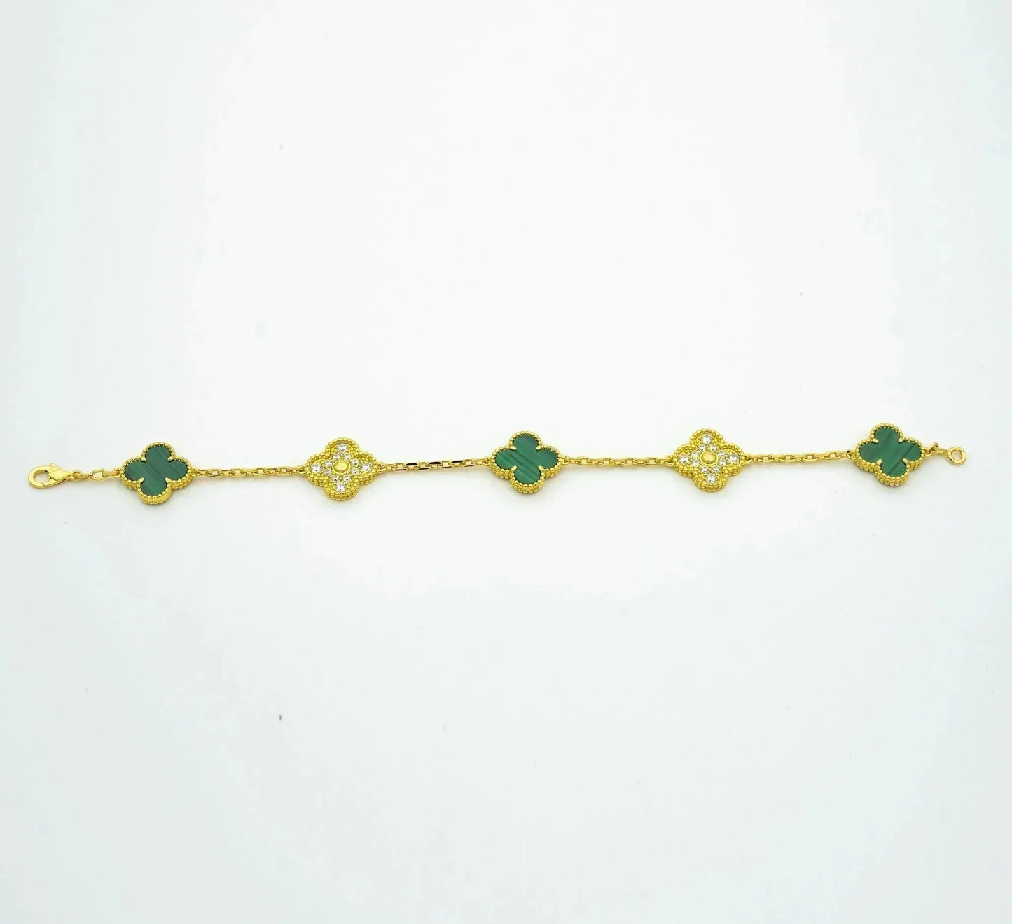 [Angela Schmuck] Armband mit Kleeblatt-Motiv und Malachit-Diamanten