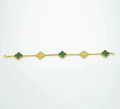 [Angela Schmuck] Armband mit Kleeblatt-Motiv und Malachit-Diamanten