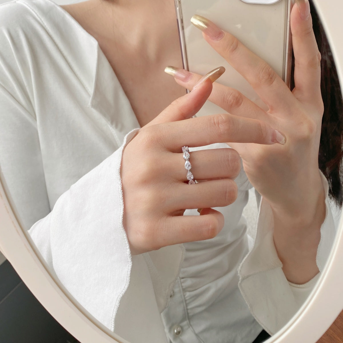 Angela Jewelry]Exquisiter Tennisring im Birnenschliff