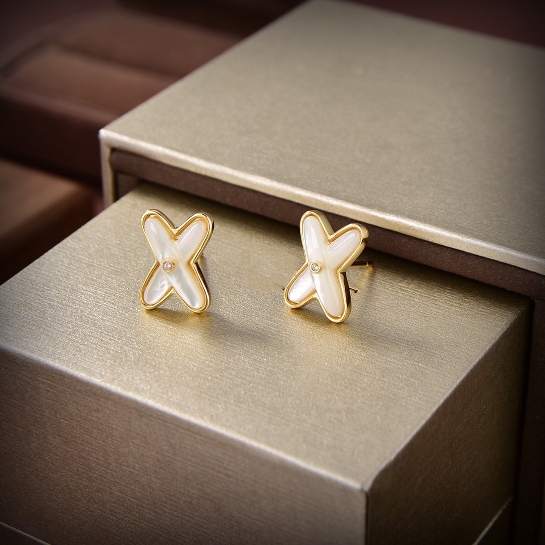 [Angela Jewellery]JEUX DE WHITE MOP GOLD DIAMOND OHRRINGE