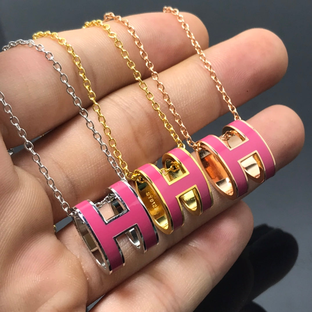 [アンジェラジュエリー]Hネックレス ピンク