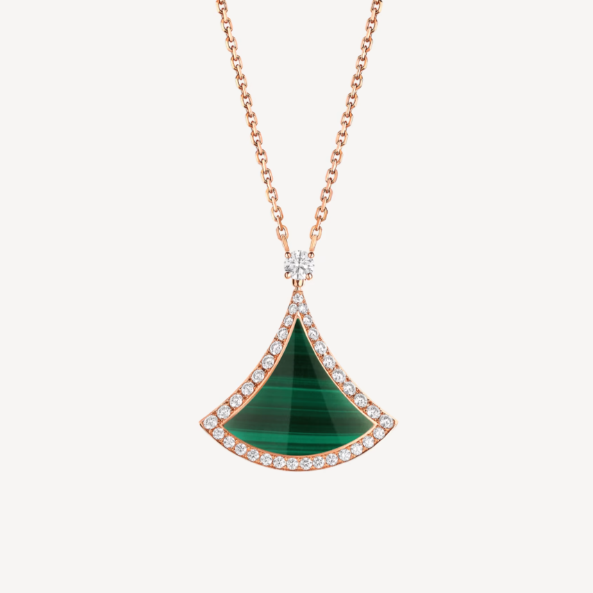 [Angela Jewellery] Halskette aus Roségold mit Malachit und Diamanten