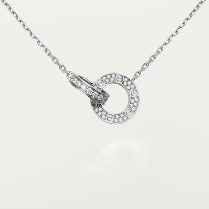 [アンジェラジュエリー]LOVE 7.6mmネックレス ローズゴールド＆シルバー フルダイヤモンド