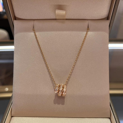 [アンジェラジュエリー]セルペンティ ピンクゴールド ネックレス ダブルリング ダイヤモンド