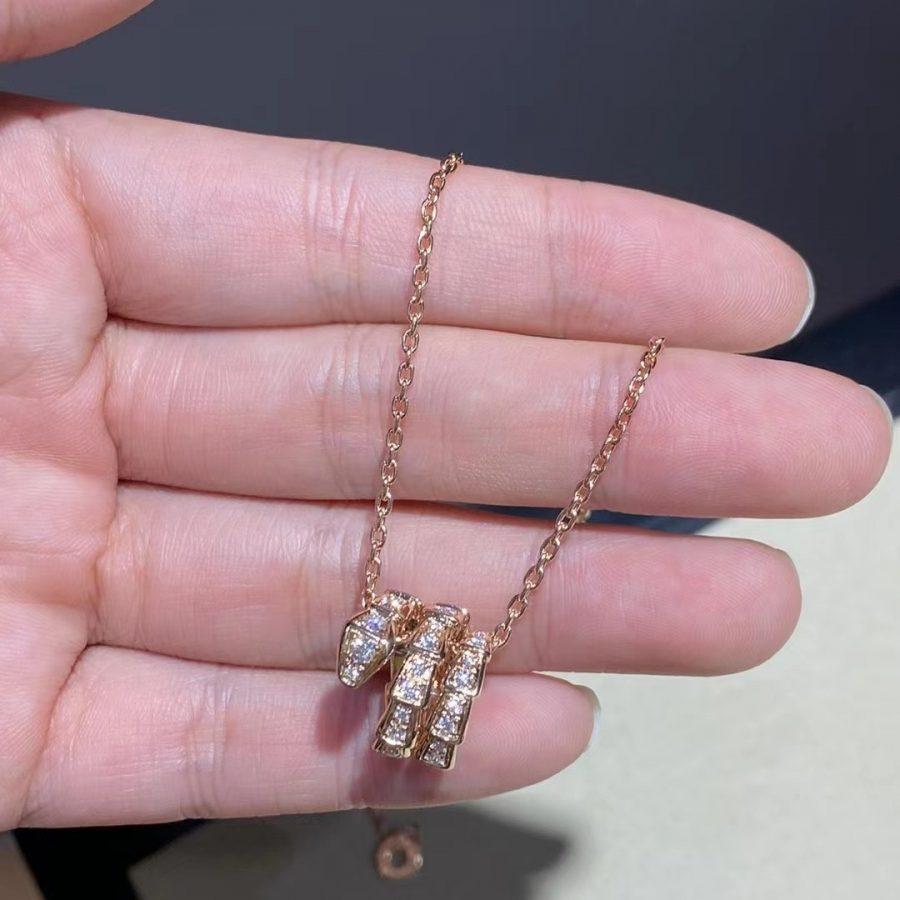 [アンジェラジュエリー]セルペンティ ピンクゴールド ネックレス ダブルリング ダイヤモンド