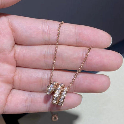 [アンジェラジュエリー]セルペンティ ピンクゴールド ネックレス ダブルリング ダイヤモンド