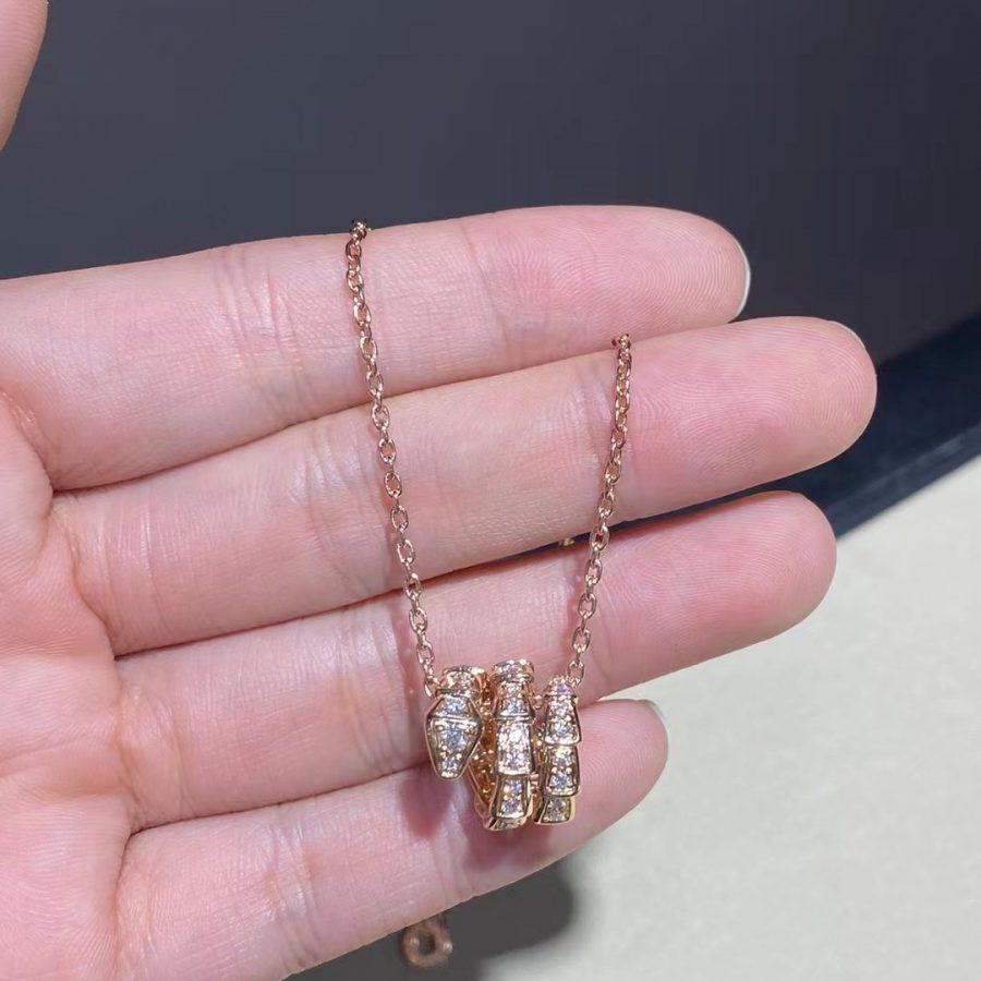 [アンジェラジュエリー]セルペンティ ピンクゴールド ネックレス ダブルリング ダイヤモンド