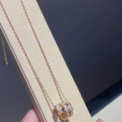 [アンジェラジュエリー]セルペンティ ピンクゴールド ネックレス ダブルリング ダイヤモンド