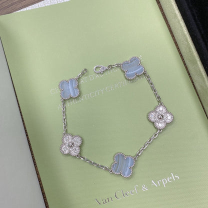 [Angela Schmuck] Kleeblatt 5 Motiv Diamant lila Chalzedon Armband Silber 