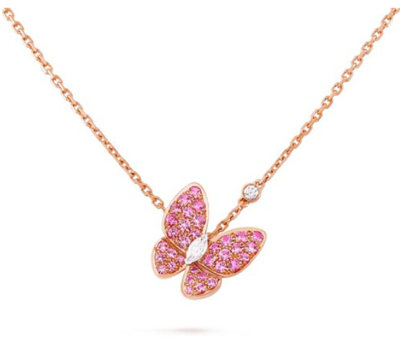 [アンジェラジュエリー]バタフライ レッドダイヤモンド ローズゴールドネックレス