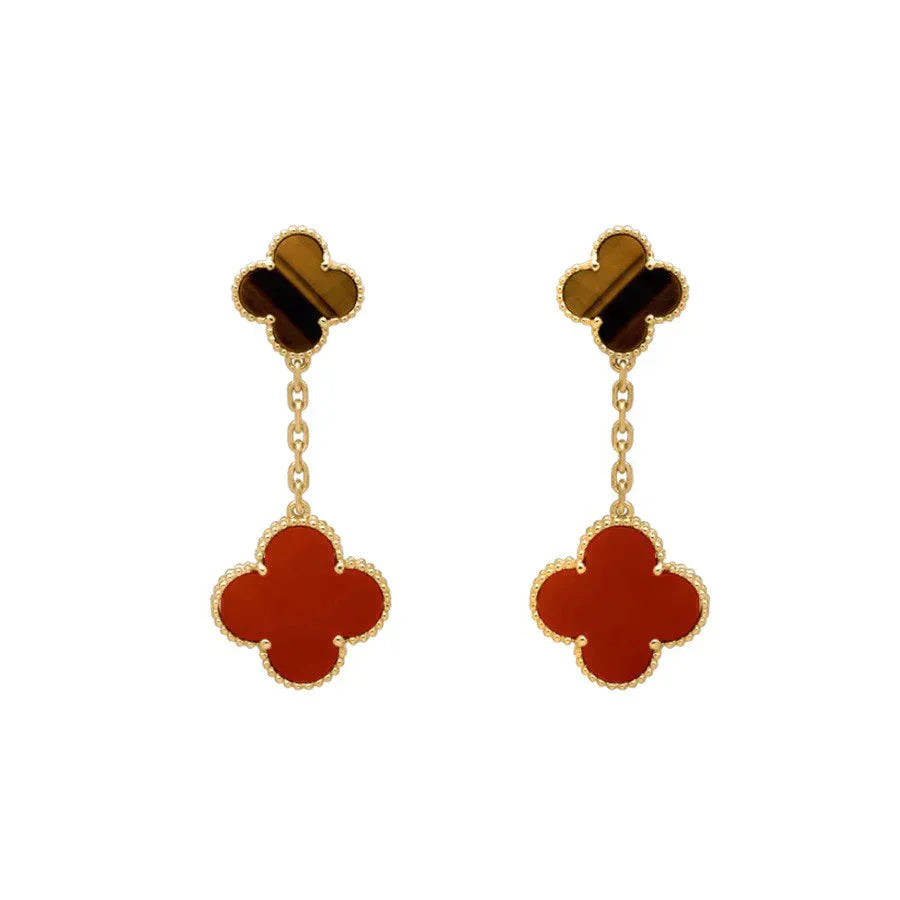 [Angela Schmuck]Ohrringe mit Kleeblatt-Motiv und Tigerauge und Karneol