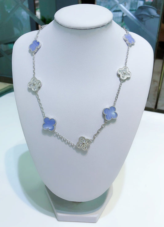 [Angela Schmuck] KLEEBLATT 10 MOTIVE CHALCEDON DIAMANTEN SILBER HALSKETTE