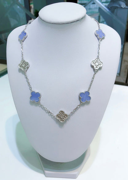 [Angela Schmuck] KLEEBLATT 10 MOTIVE CHALCEDON DIAMANTEN SILBER HALSKETTE