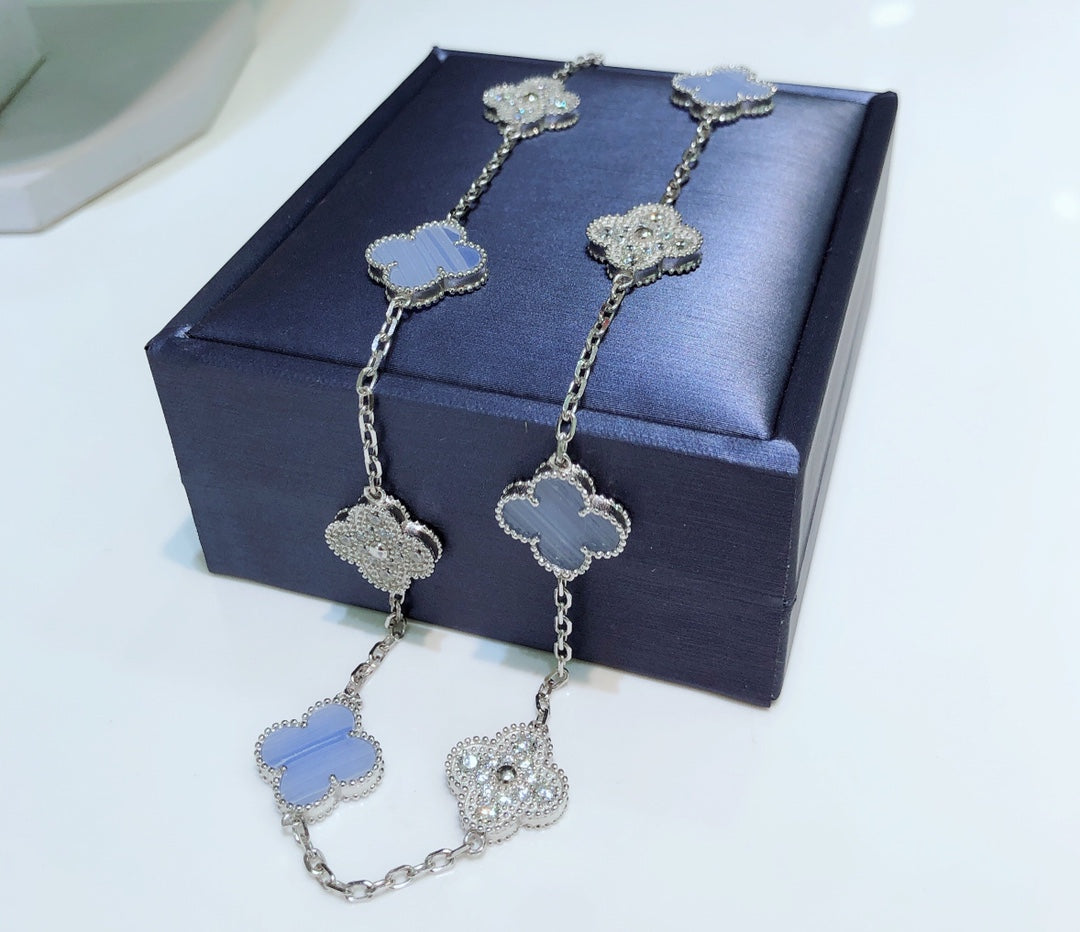 [Angela Schmuck] KLEEBLATT 10 MOTIVE CHALCEDON DIAMANTEN SILBER HALSKETTE