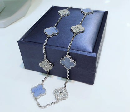 [Angela Schmuck] KLEEBLATT 10 MOTIVE CHALCEDON DIAMANTEN SILBER HALSKETTE