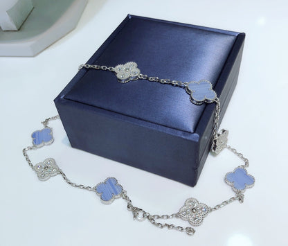 [Angela Schmuck] KLEEBLATT 10 MOTIVE CHALCEDON DIAMANTEN SILBER HALSKETTE
