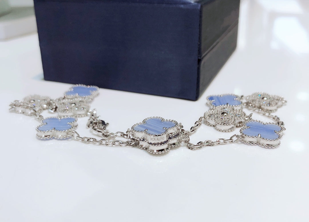 [Angela Schmuck] KLEEBLATT 10 MOTIVE CHALCEDON DIAMANTEN SILBER HALSKETTE