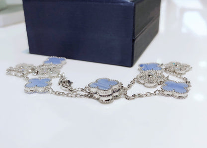 [Angela Schmuck] KLEEBLATT 10 MOTIVE CHALCEDON DIAMANTEN SILBER HALSKETTE