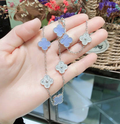 [Angela Schmuck] KLEEBLATT 10 MOTIVE CHALCEDON DIAMANTEN SILBER HALSKETTE
