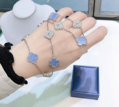 [Angela Schmuck] KLEEBLATT 10 MOTIVE CHALCEDON DIAMANTEN SILBER HALSKETTE
