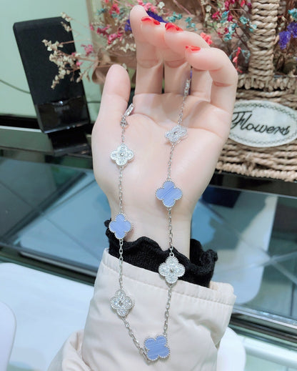 [Angela Schmuck] KLEEBLATT 10 MOTIVE CHALCEDON DIAMANTEN SILBER HALSKETTE