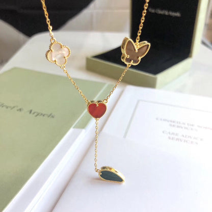 [アンジェラジュエリー]ラッキースプリング 4モチーフ ローズゴールドネックレス