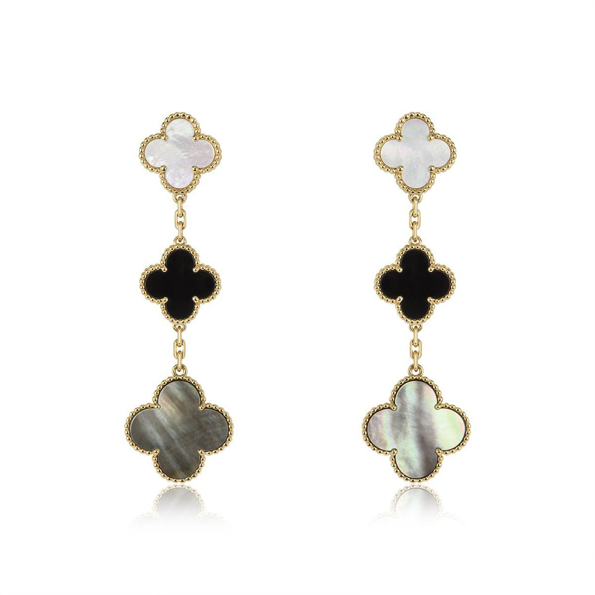 [Angela Schmuck] KLEEBLATT OHRRINGE GOLD ONYX MOP 3 MOTIV 