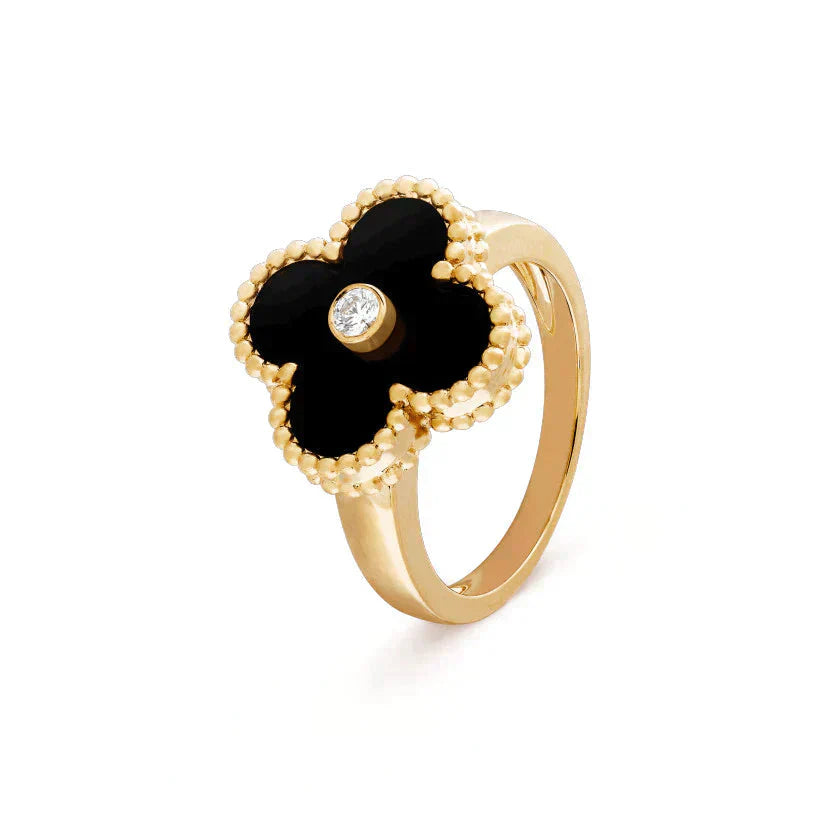 [Angela Schmuck] KLEEBLATT ONYX RING GOLD DIAMANT